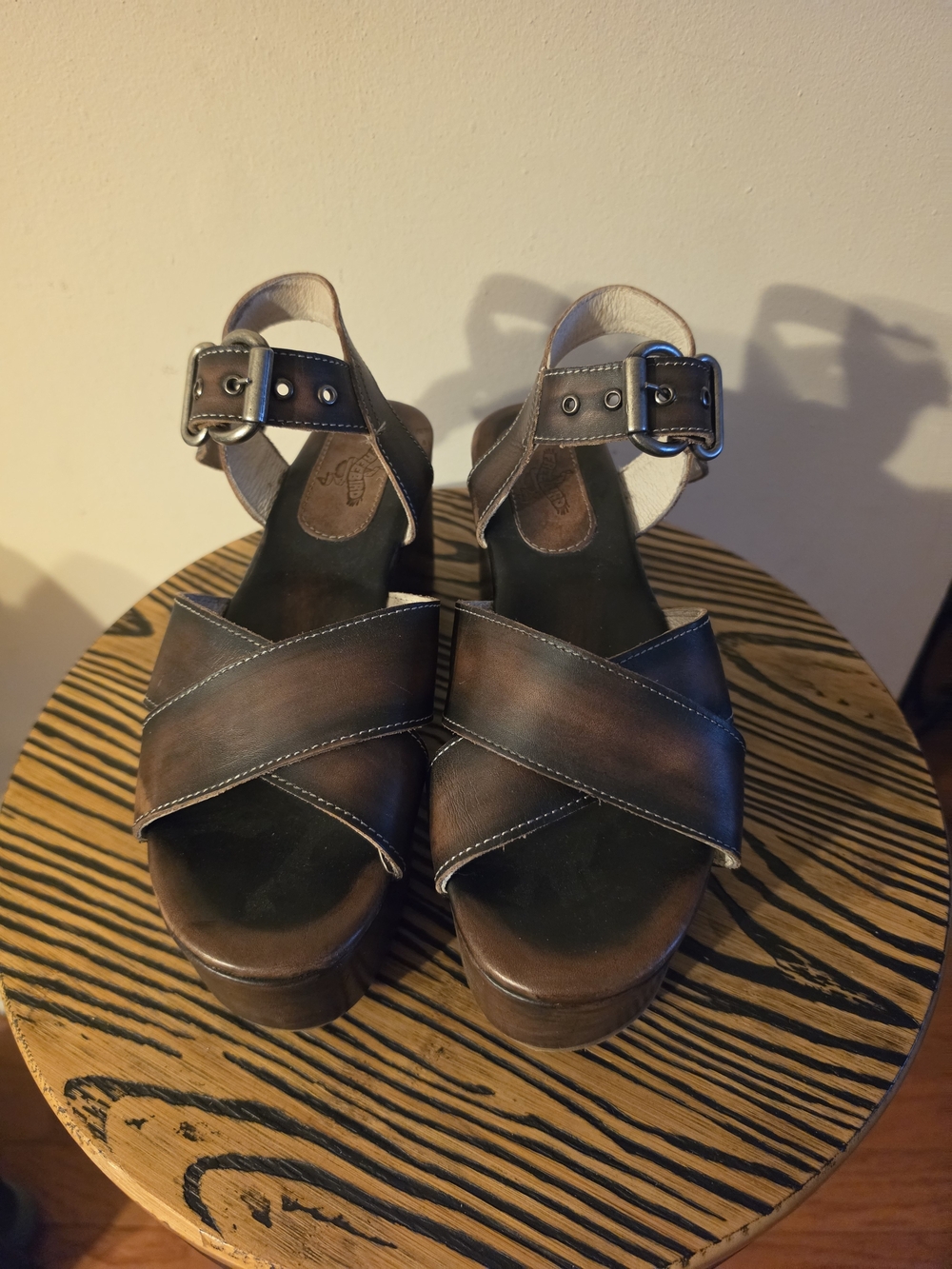 Freebird by Steven Brown Leather Platform Sandals with Buckle Strap